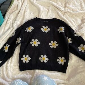 SHEIN knit cropped navy blue flower sweater Women’s L